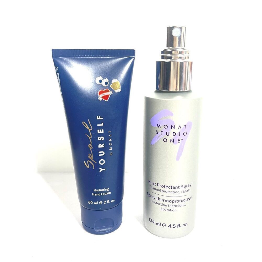 MONAT SPOIL YOURSELF Hydrating Hand Cream 2 fl oz Heat Protecting Spray 4.5 oz